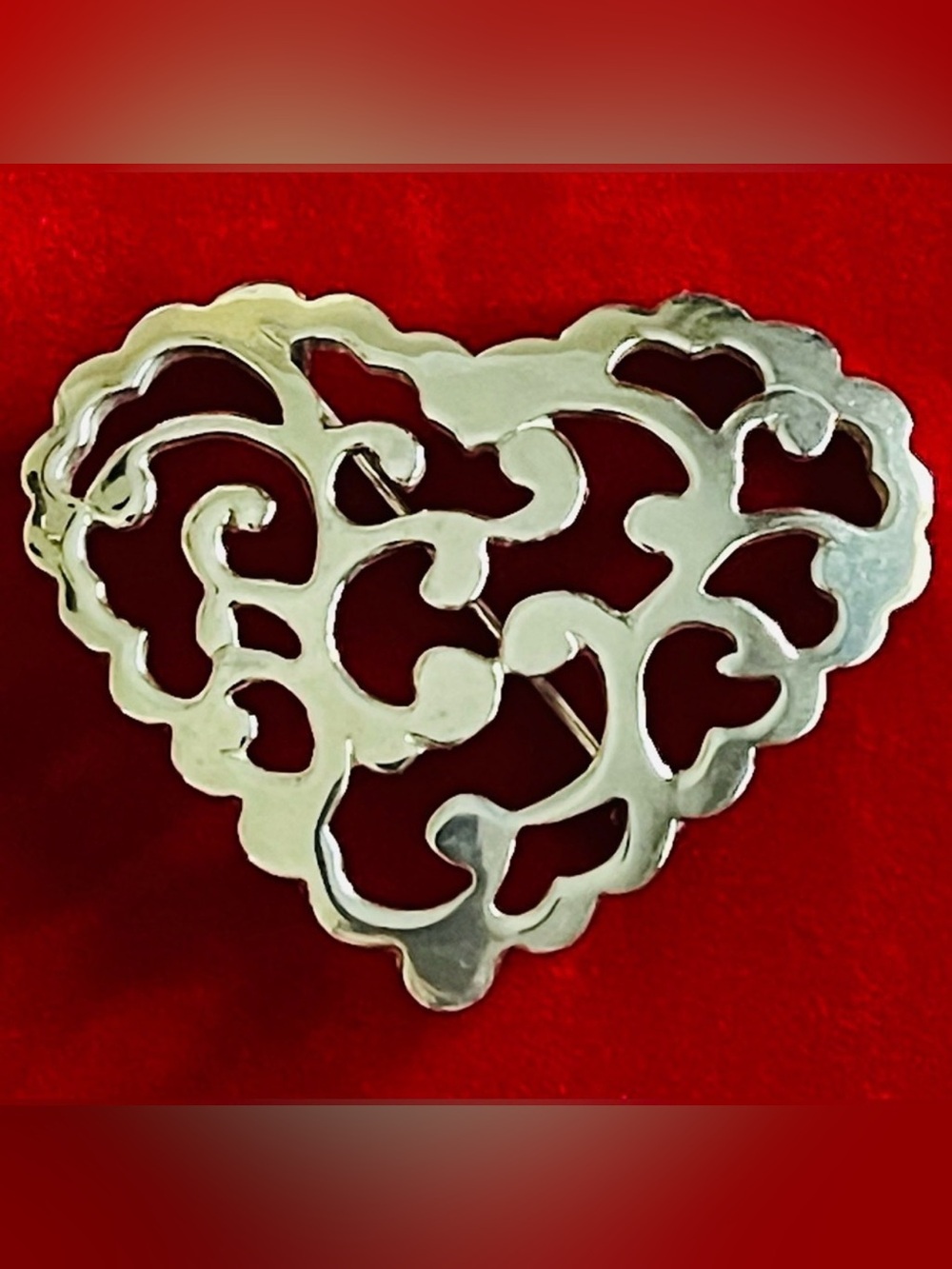 Valentine Atrium heart pin, silver tone scrolled cut out. 
2”x 2 1/2” Never Worn